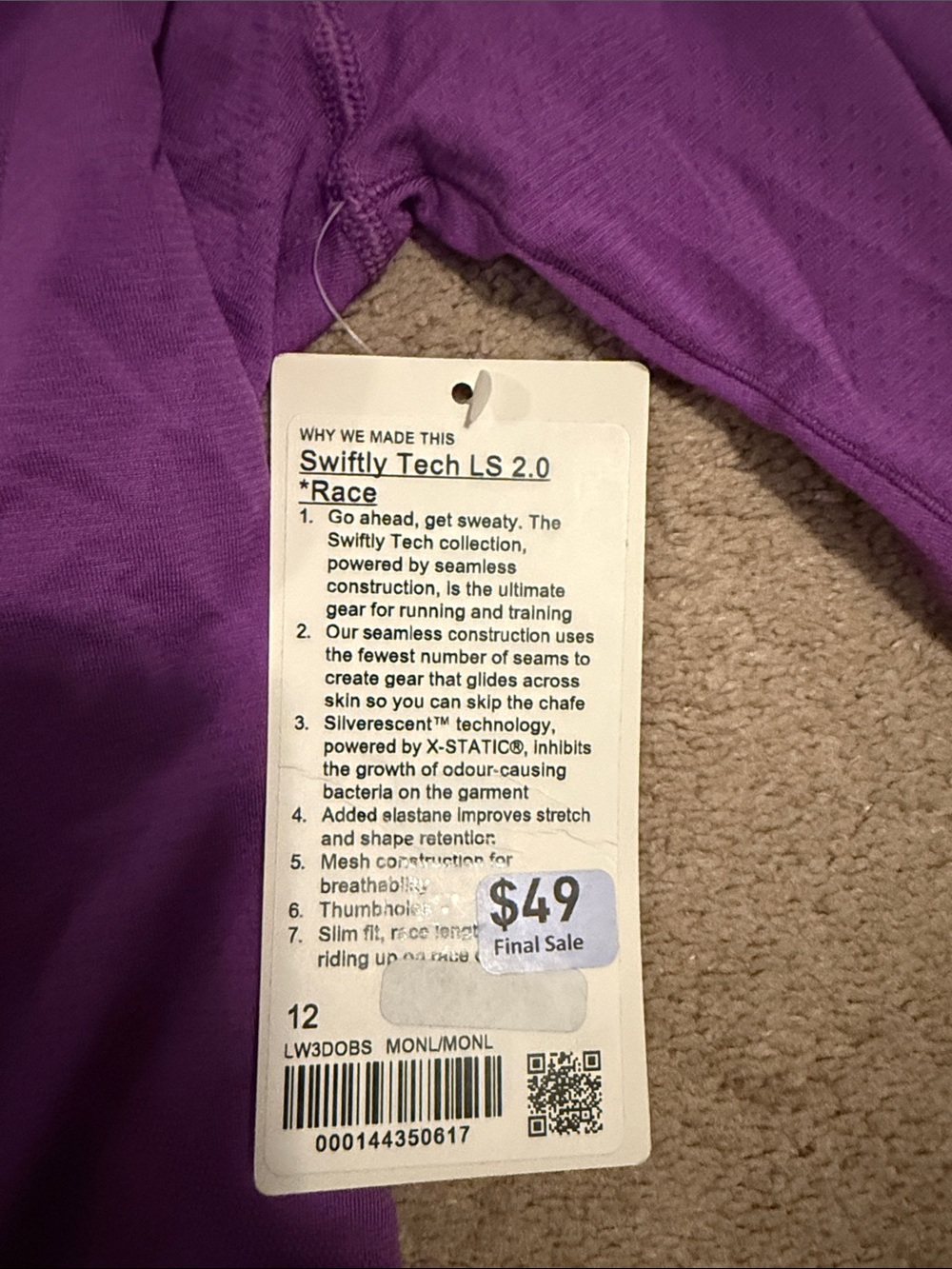 lululemon athletica Women's Long-Sleeve Top in Vivid Purple - Picture 2 of 2
